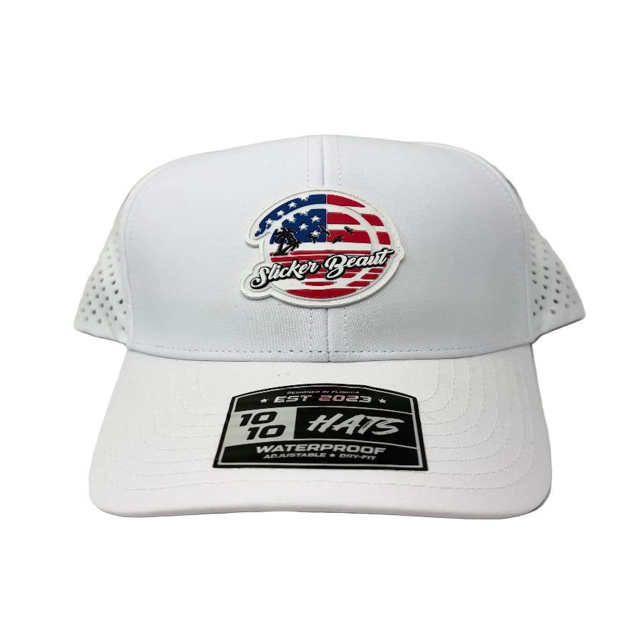SLICKER BEAUT WHITE 6 PANEL AMERICAN FLAG HAT