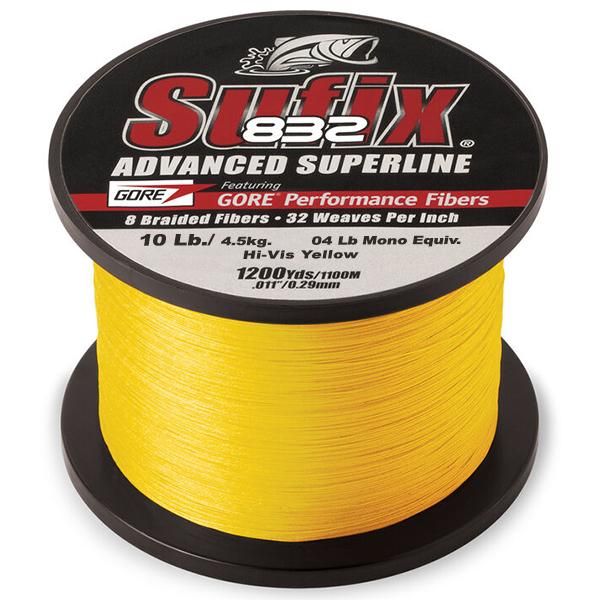 Sufix 832 Advanced Superline Braid - 10 Pounds 1200 Yards - Hi-Vis Yellow