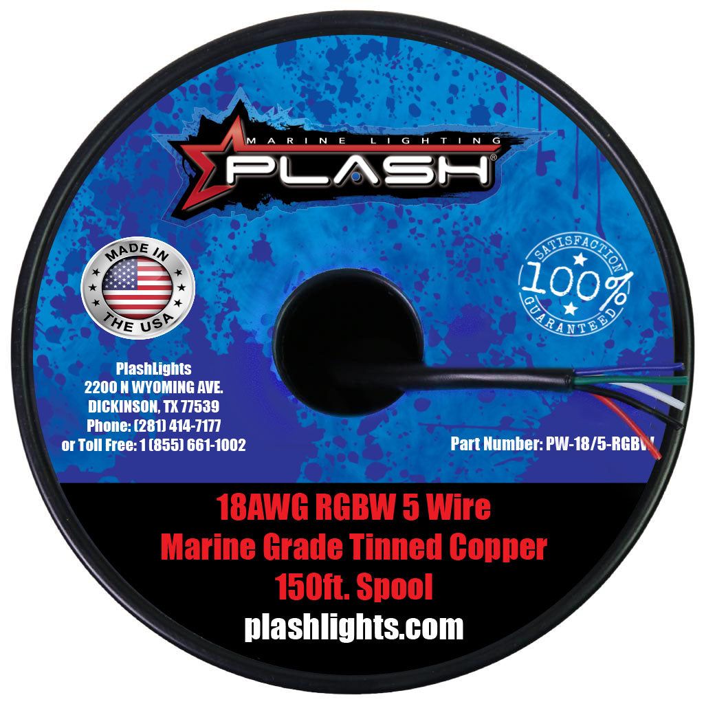 Plashlights PW-18/5-RGBW 18AWG RGB+W 5 Conductor Marine Grade Tinner Copper Wire - 150ft. Spool