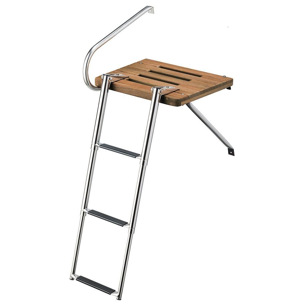Whitecap Teak Swim Platform with 3-Step Telescoping Ladder for Boats with Outboard Motors